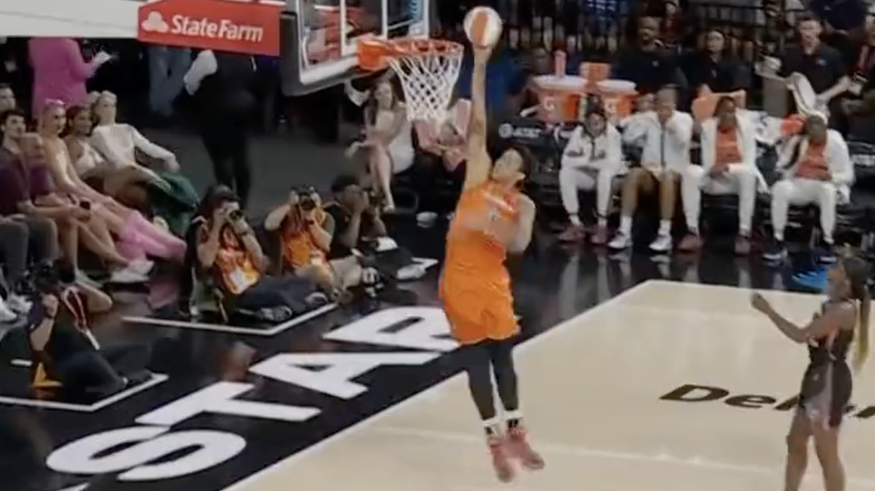 Brittney Griner dunks a basketball at the WNBA All-Star game