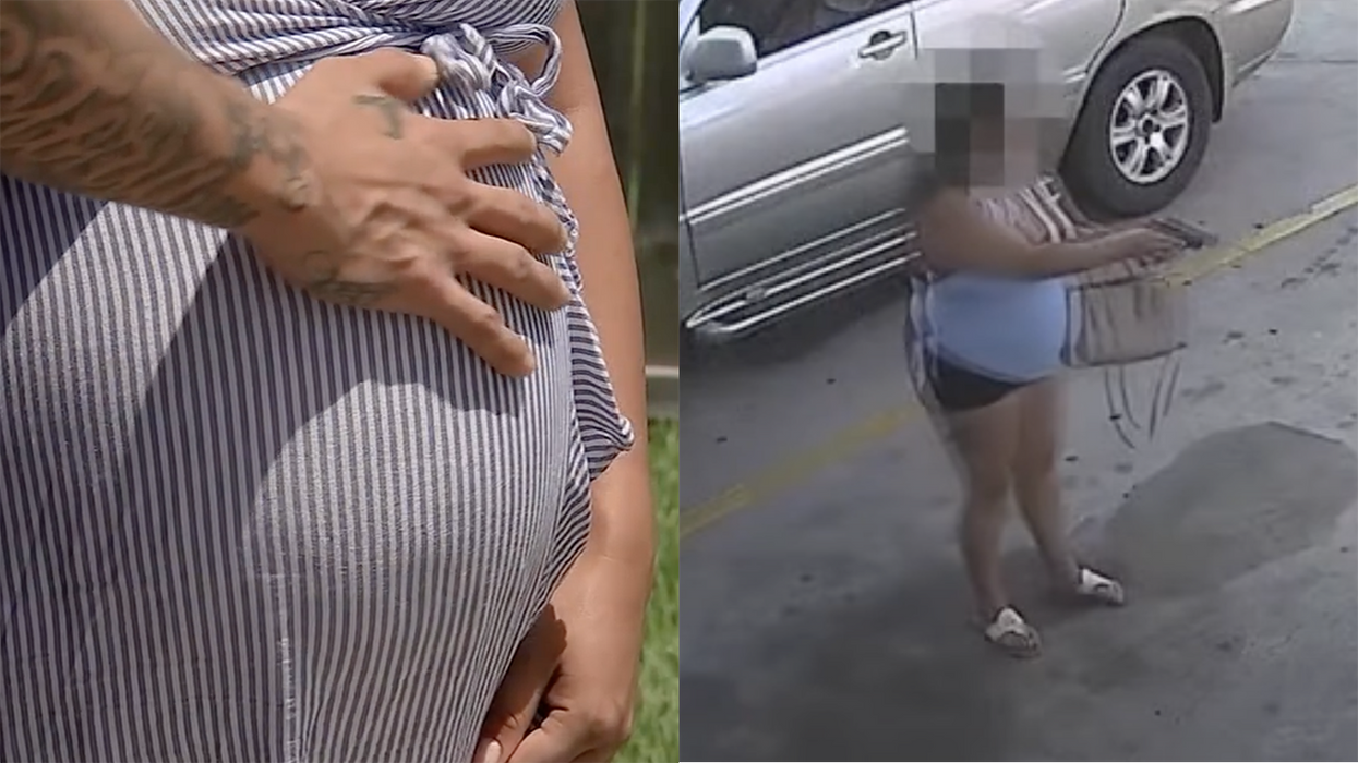 Gun-toting pregnant woman shoots robber at gas station.