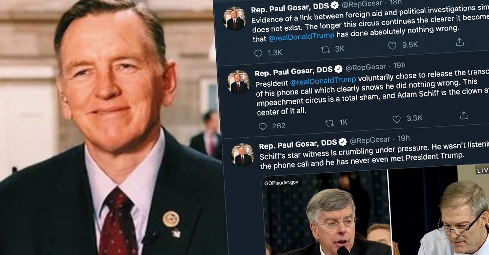 Rep. Paul Gosar Posts Series of Tweets to Spell "Epstein Didn't Kill Himself"