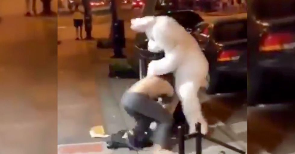 'Easter Bunny' Breaks Up a Street Brawl Outside of a Bar, But Not Without Landing a Few Blows of His Own