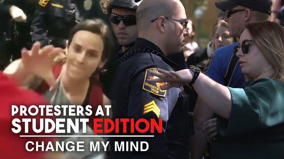 Crazy MAGA-Hat Stealing Protester Shut Down by Cops! | Change My Mind