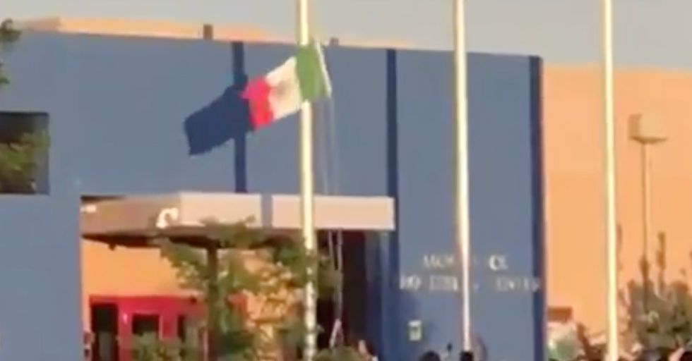 Protestors Pull Down American Flag, Hoist Mexican Flag at ICE Facility