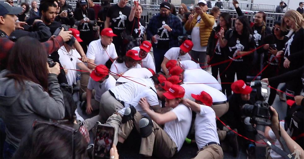 WATCH: Fake Trump Supporters Dog Walked Around Hollywood to Protest Trump