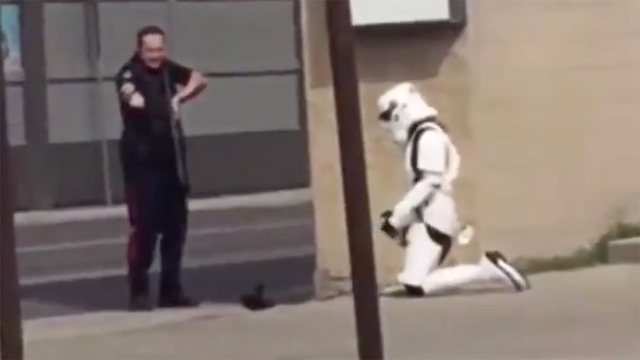 Happy #MayThe4th! Now here are cops drawing their guns on a Star Wars character because some Karen thought the toy gun was real