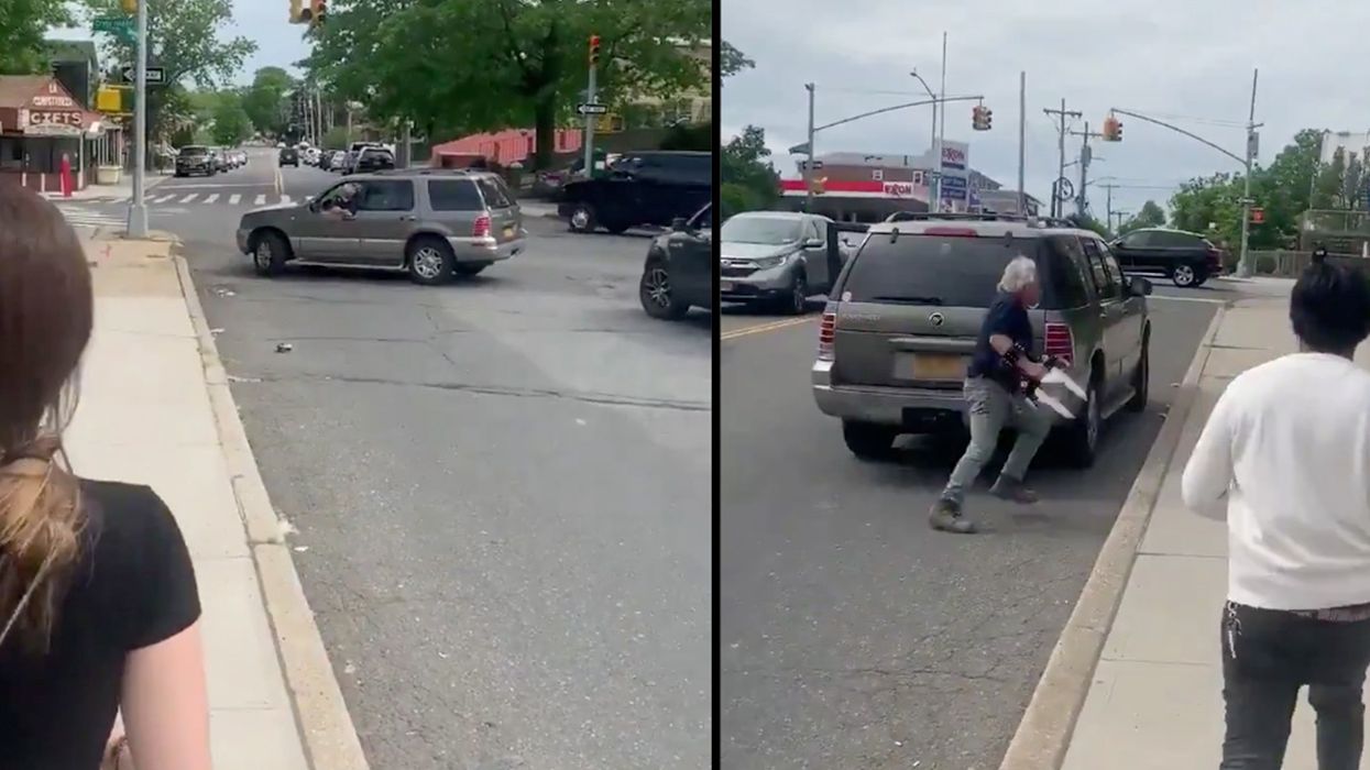 Protesters Throw Trash at Man's Car. He CHASES Them with a Medieval Weapon!