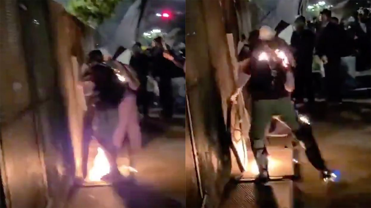 Watch: 'Peaceful' Protester Accidentally Sets a Comrade on Fire While 'Peacefully' Protesting