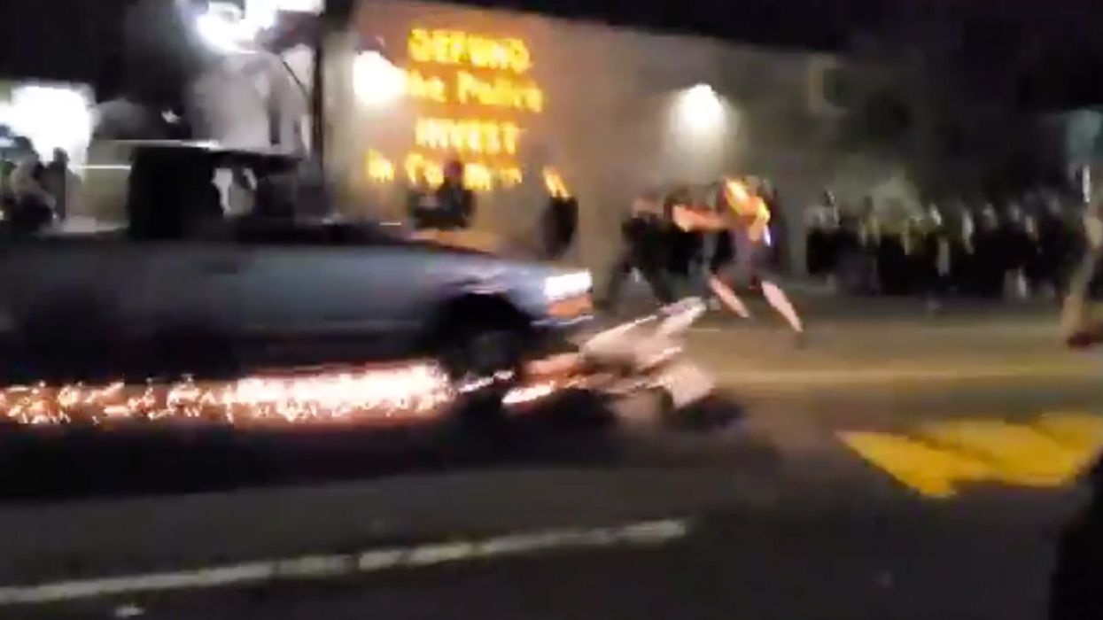 Portland Rioters Try Blocking a Truck with a Motorcycle. Big Mistake!