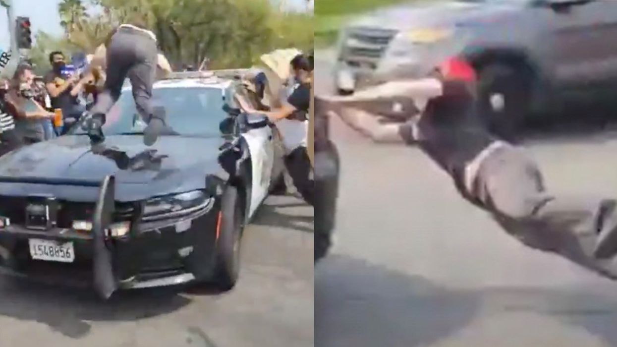Liberal Protester Attacks Cop Car, Gets Tossed Like a Noodle Salad