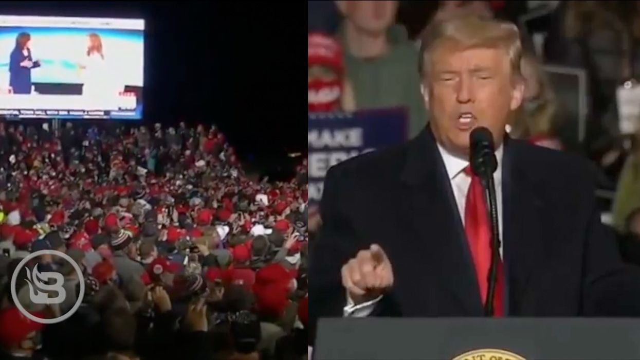 Trump Plays Video of Harris, Biden Saying They'll Ban Fracking on GIANT Screens