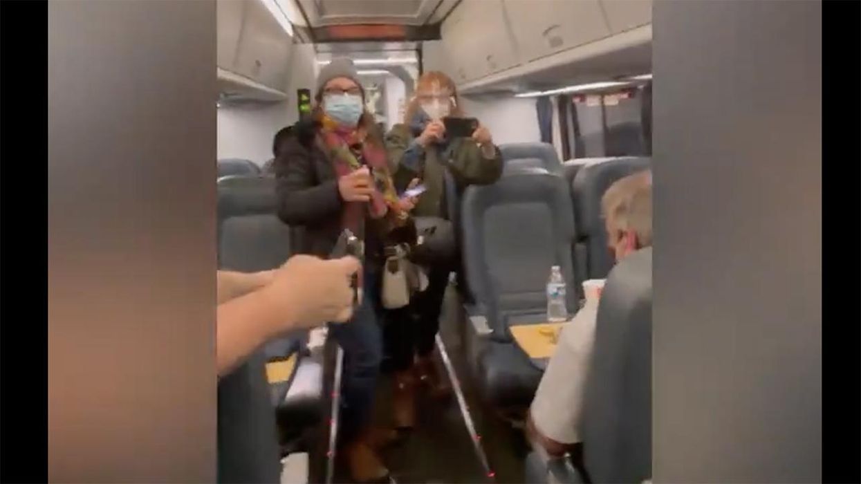 Two Crazed Mask Nazis Melt Down Over Trump Supporters Trying to Drink Coffee