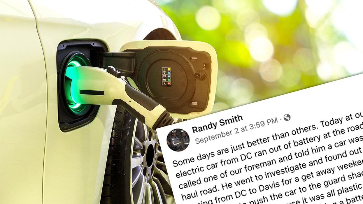 Coal miners push electric vehicle that broke down outside of a coal plant in world's most ironic viral post