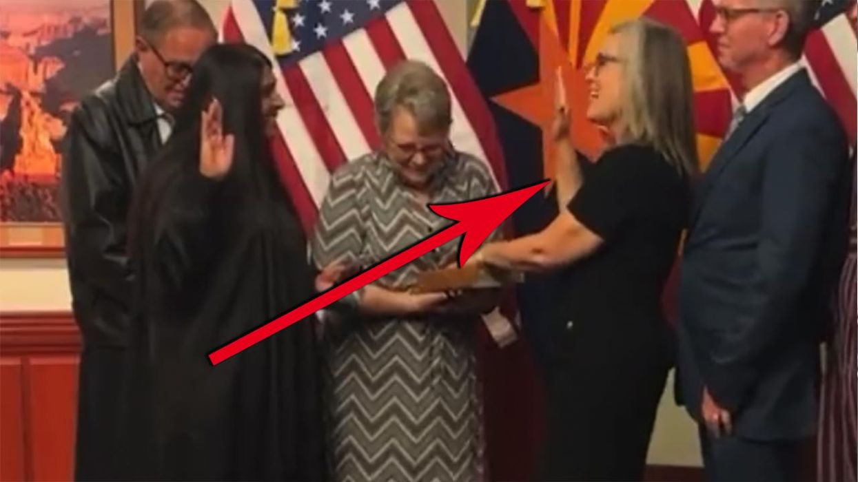 Watch: Katie Hobbs bursts into laughter while swearing her 'oath' to the Constitution