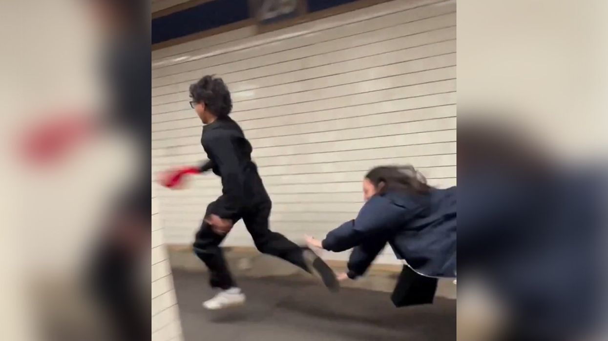 Unhinged woman chases after man in MAGA hat, then finds out about gravity and karma the hard way