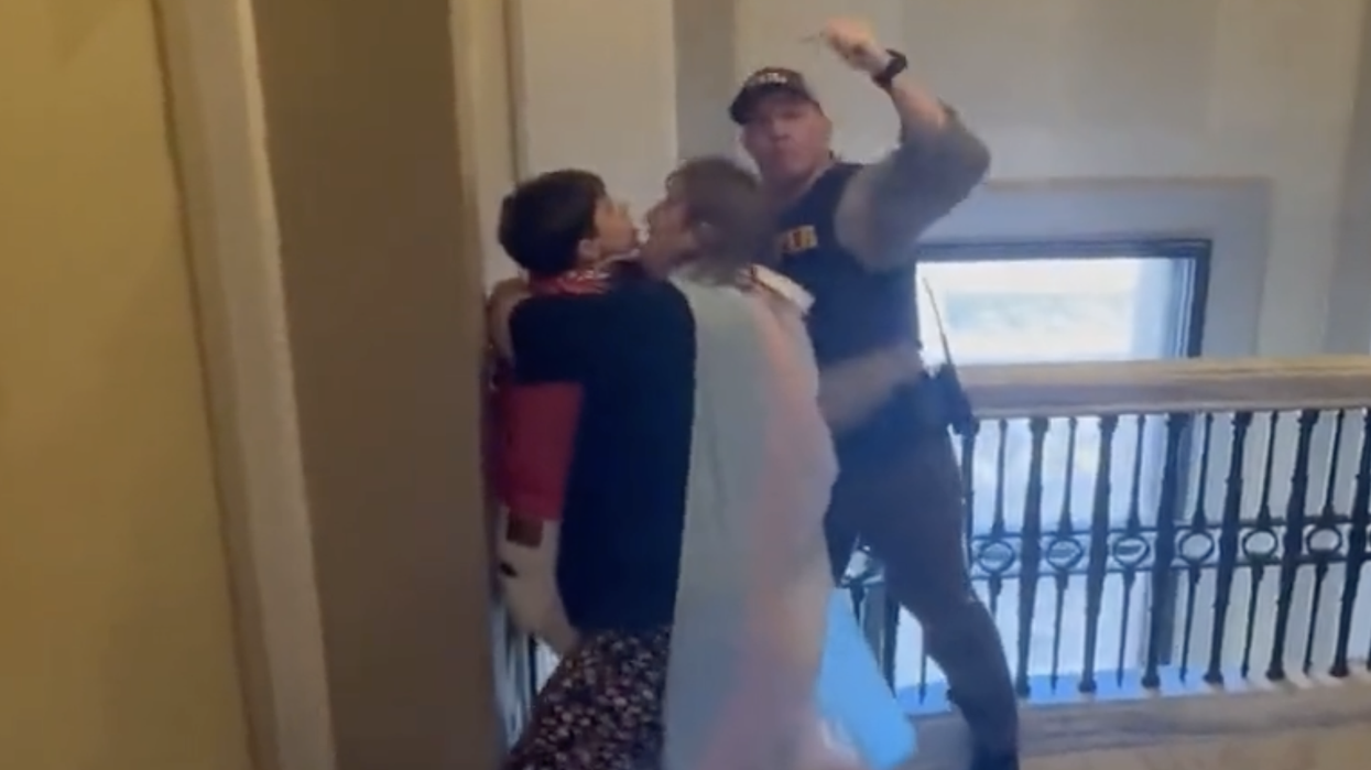 Watch: Violent left-wing activist gets arrested for assaulting government official over bill that protects children