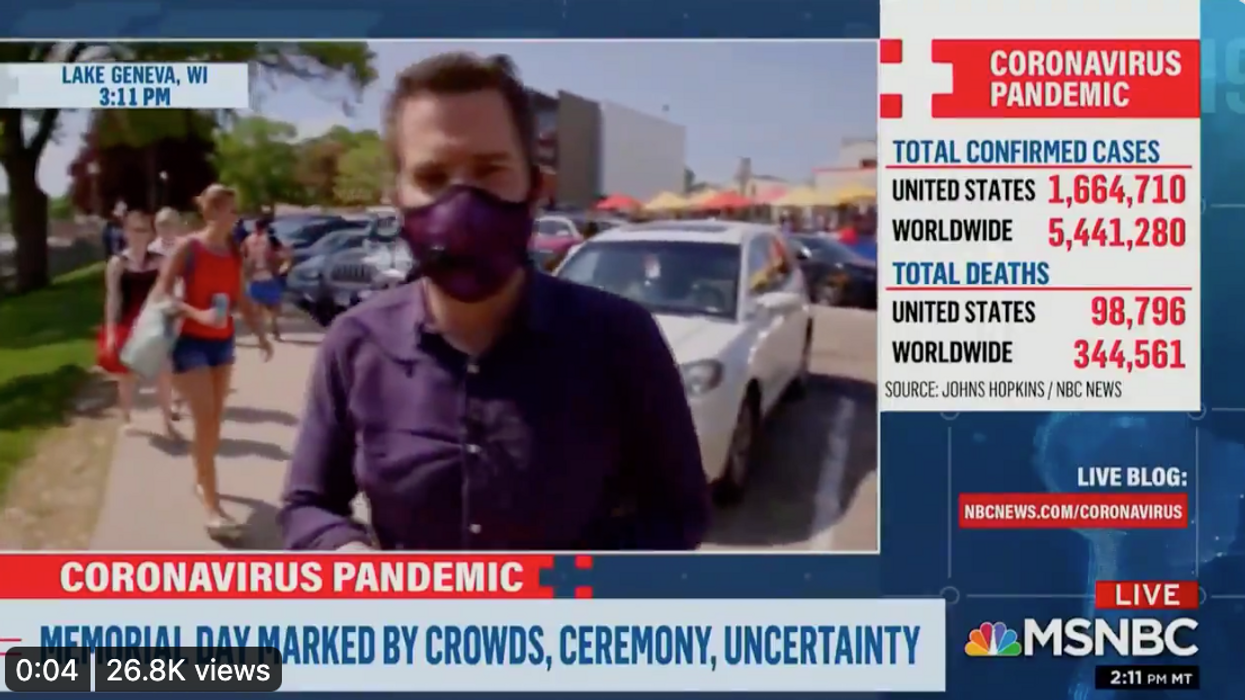 MSNBC Reporter Complains No One is Wearing Masks. Bystander Says the Camera Crew isn't Wearing Masks Either!