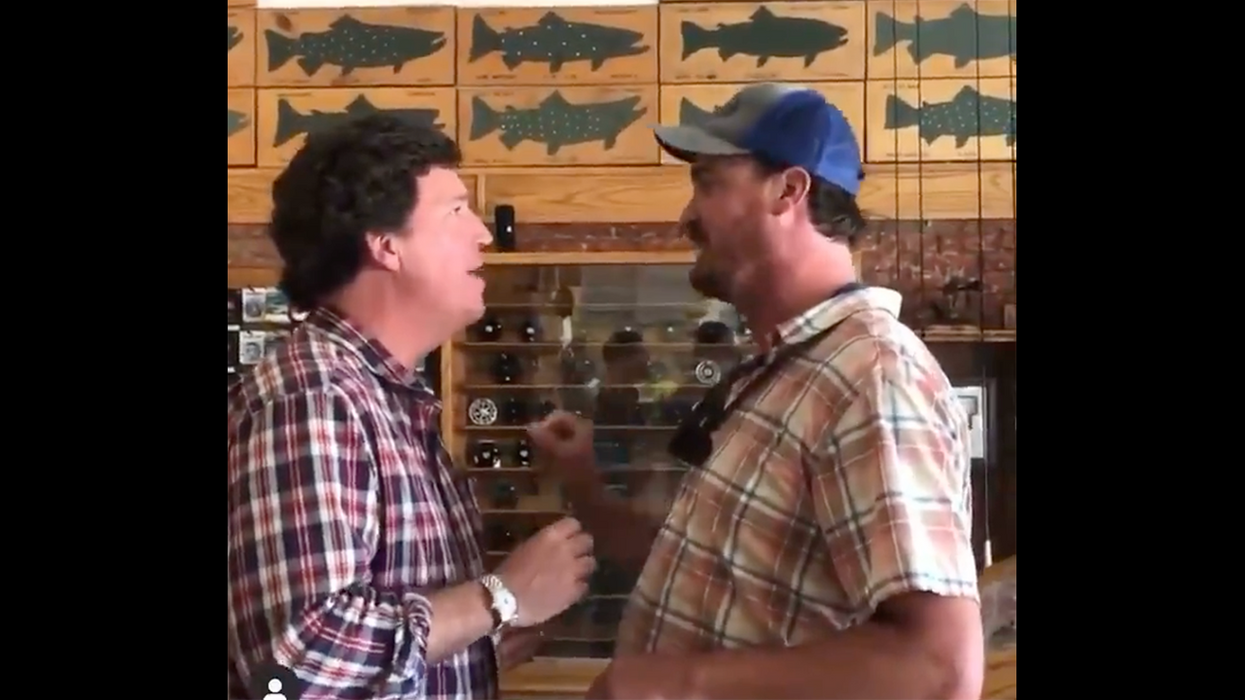 Unhinged Liberal Attacks Tucker Carlson in Fishing Store, Doesn't Think He's The Idiot Here