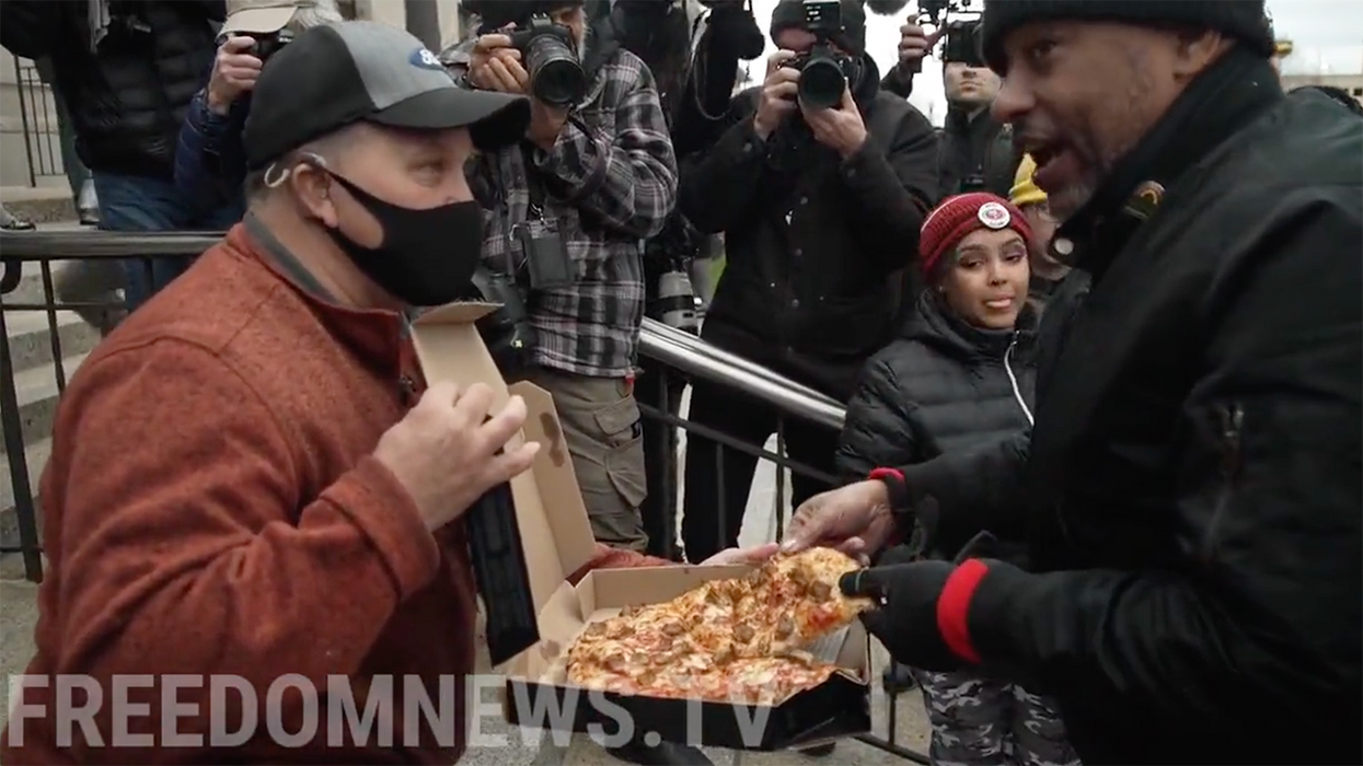 Watch: Momentary Truce Over Pizza Devolves Into Brawl Outside Rittenhouse Courthouse