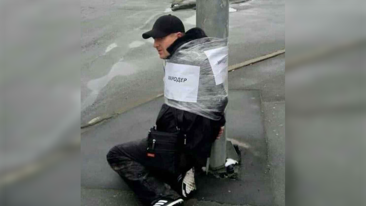 Ukrainians Are Shrink-Wrapping Looters to Electric Poles, Sometimes ... Without Their Pants