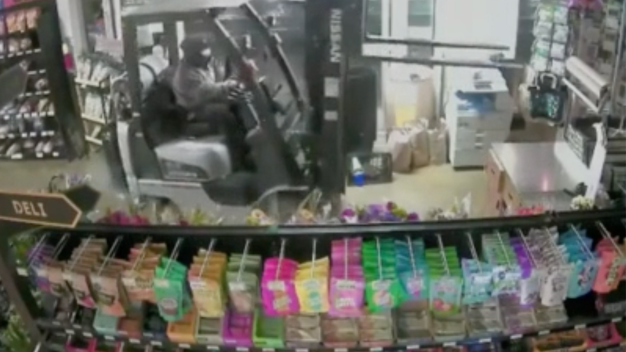 Watch: Thieves Drive Forklift Through Grocery Store, Attempt to Steal ATM