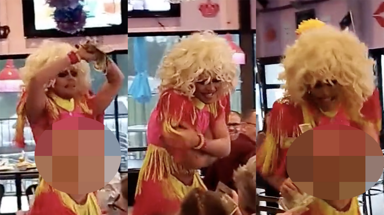 Man Wearing Fake Boobs Bounces Around Family Restaurant While Little Kids Give Him Money