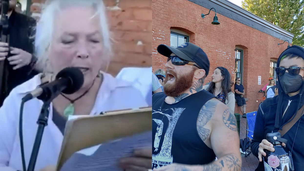 Activists scream at elderly woman explaining why people with male junk shouldn't be in women's locker room