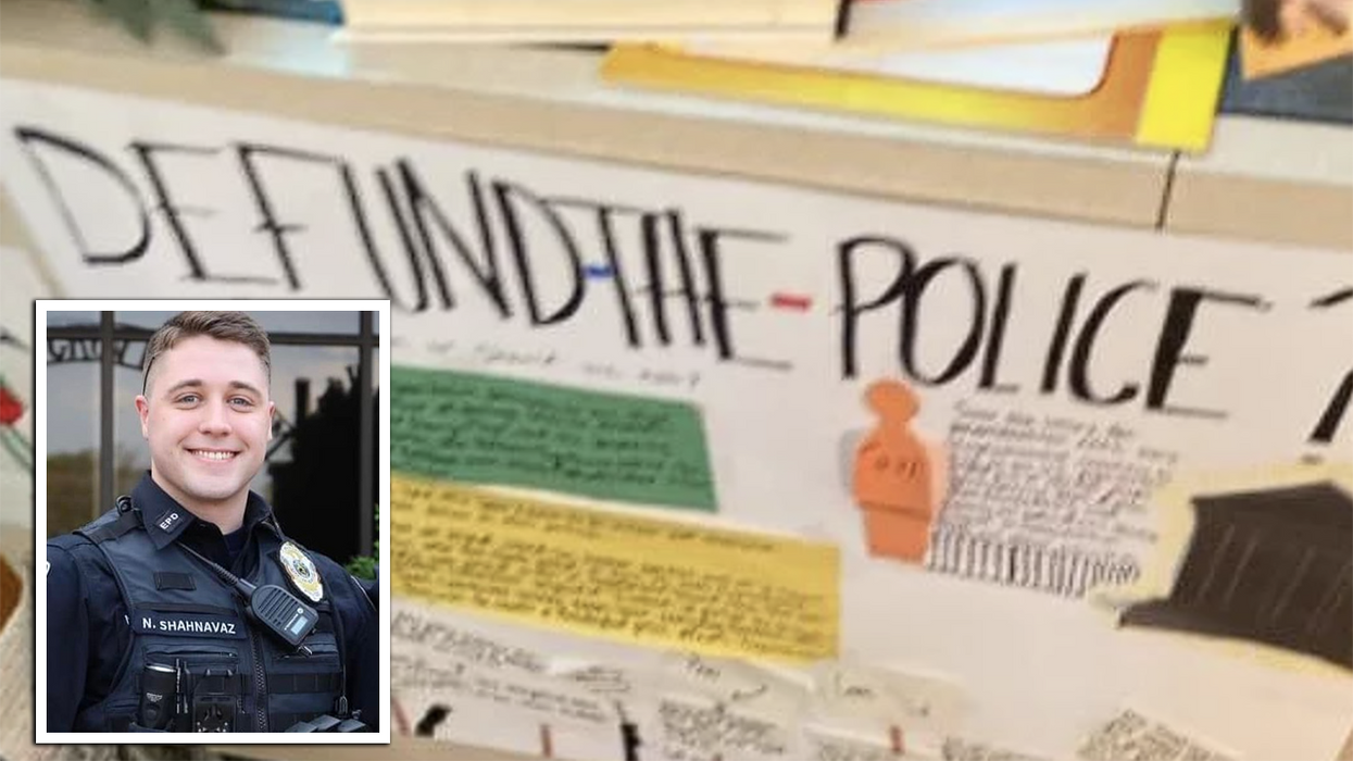 Activist teacher displays 'defund the police' sign after student's brother was killed in the line of duty