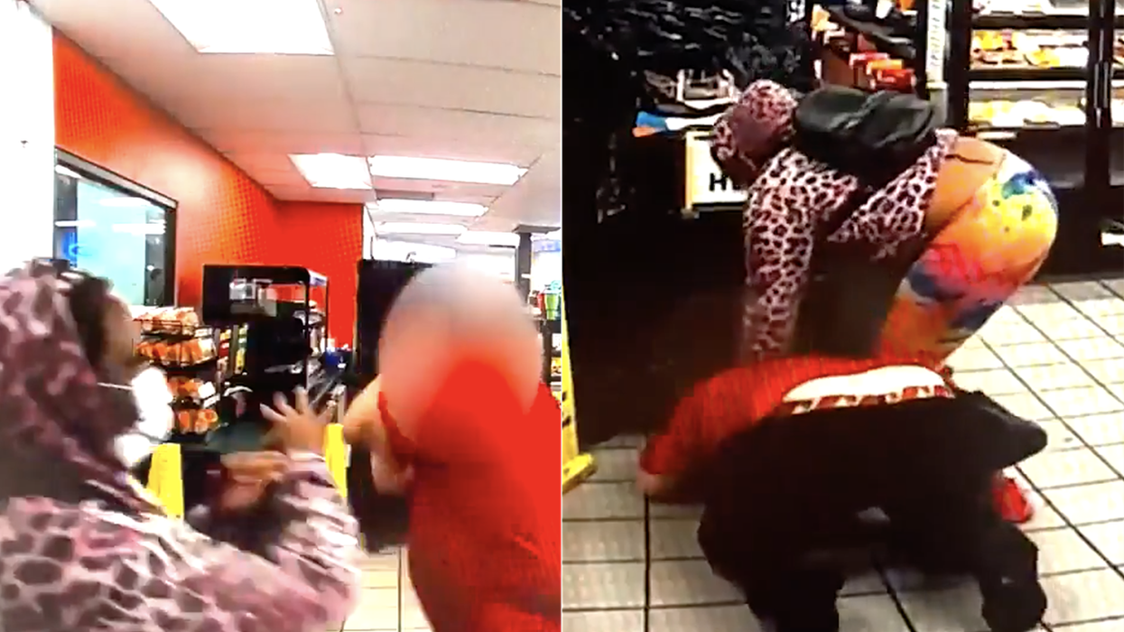Horrifying security footage shows woman hitting gas station worker with brick, slamming her head into floor