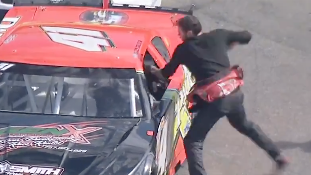 Watch: NASCAR driver gives guy the middle finger after a wreck, so that guy 'started Mike Tysoning his head'