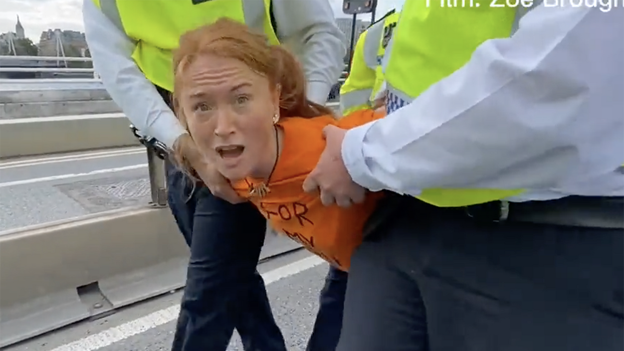 Watch: Anti-energy activist tries ever so hard to get her message out while being carried away by police