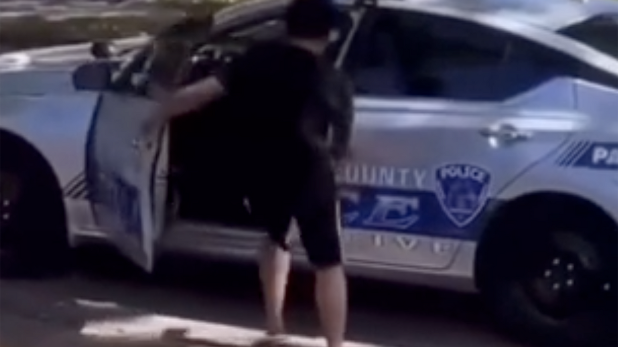 Watch: Woman tries stealing cop car, fails when a tree reminds her that she can't drive
