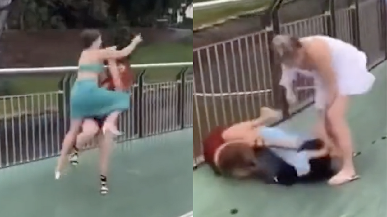 Watch: Horse race turns into an all-out, ALL-GIRL brawl complete with flying knees, fancy hats and a blurred crotch