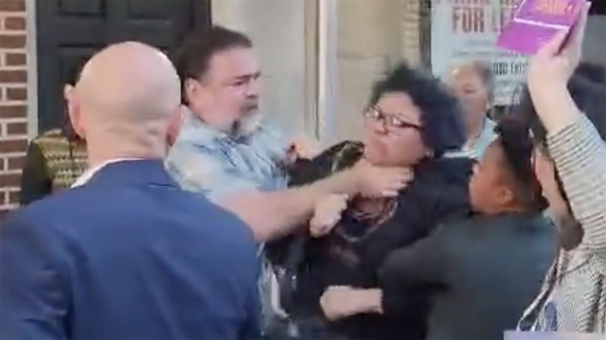 Watch: Lee Zeldin supporter gets choked for peacefully protesting outside of Kathy Hochul rally