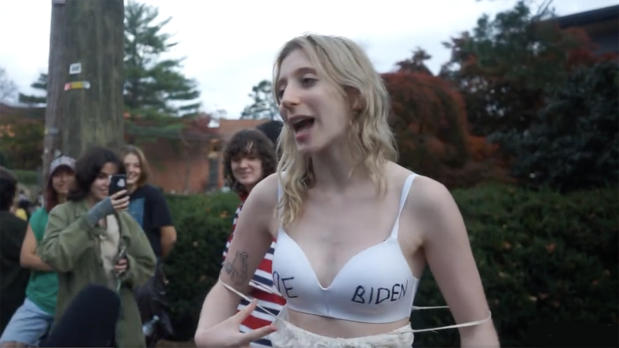 Watch: Girl in Joe Biden bra says she isn't educated enough about issues but 'just really loves boobies'