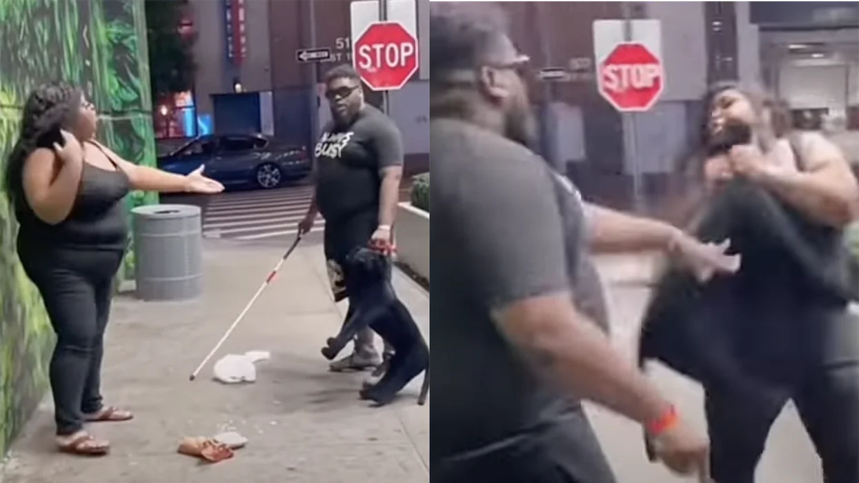Watch: Dude pretends to be blind, has his fake dog "attack" people on the street