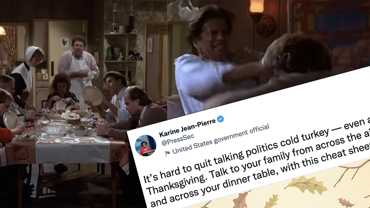 The WH wants you to start a fight at Thanksgiving, but enjoy the classic "Cheers" food fight instead