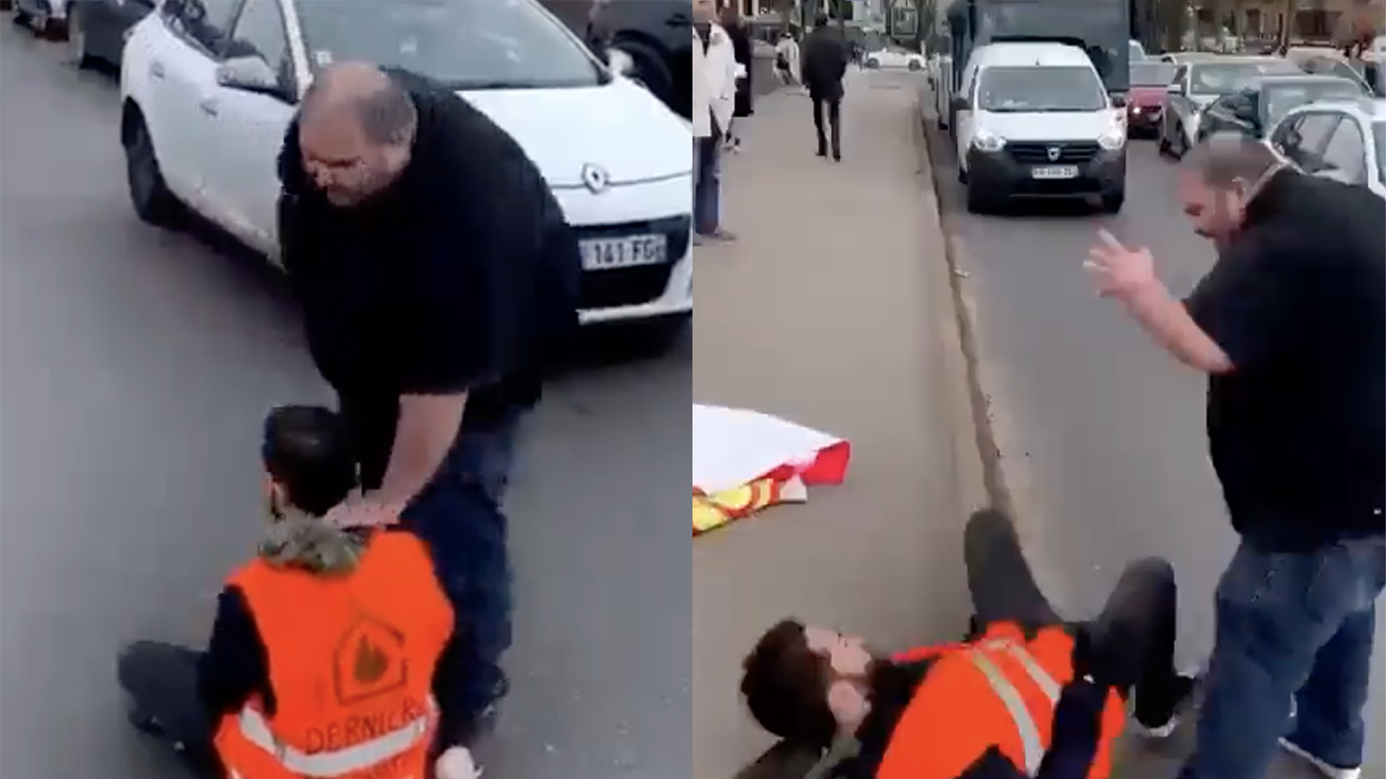 Watch: Mountain of a man chucks left-wing protesters blocking traffic like they're useless sacks of soy
