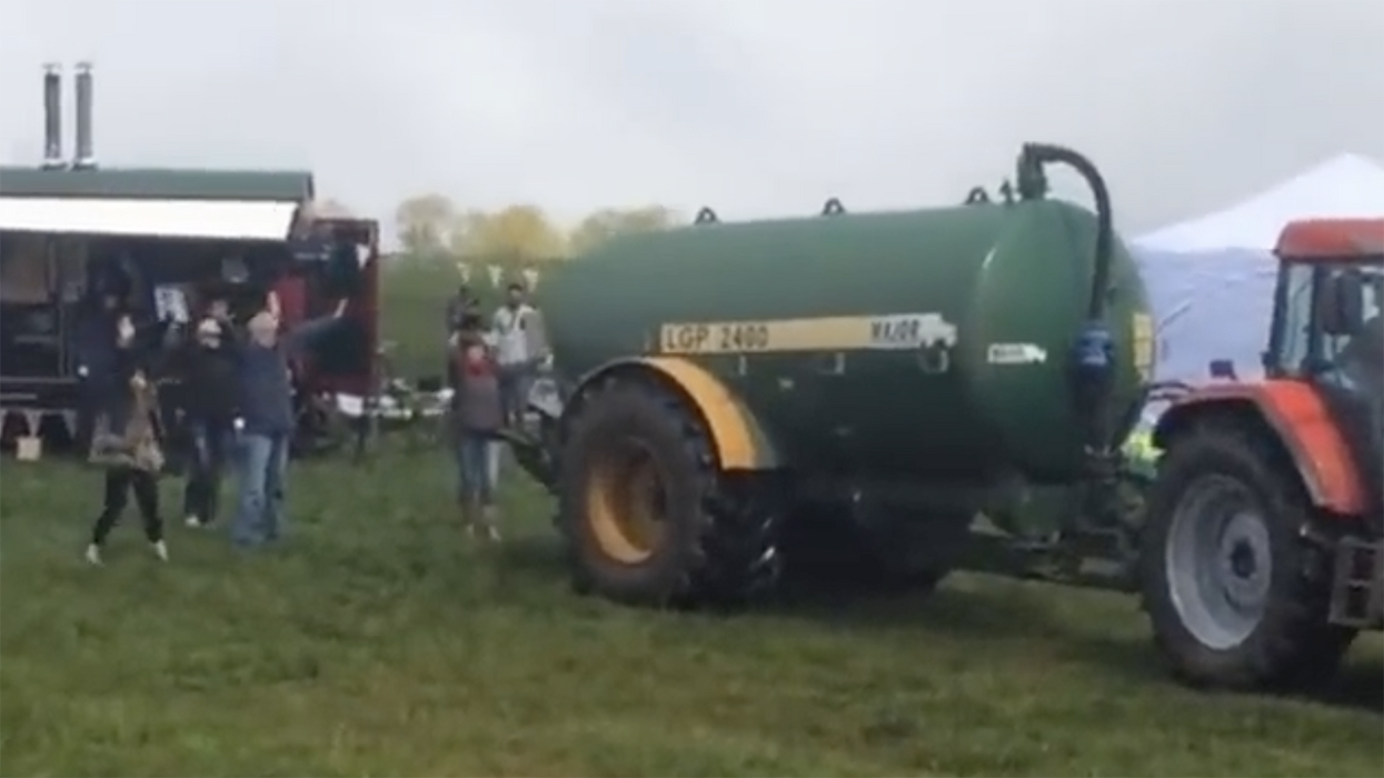Watch: Woke protestors trespass on farmer's property, so he sprays them with poop