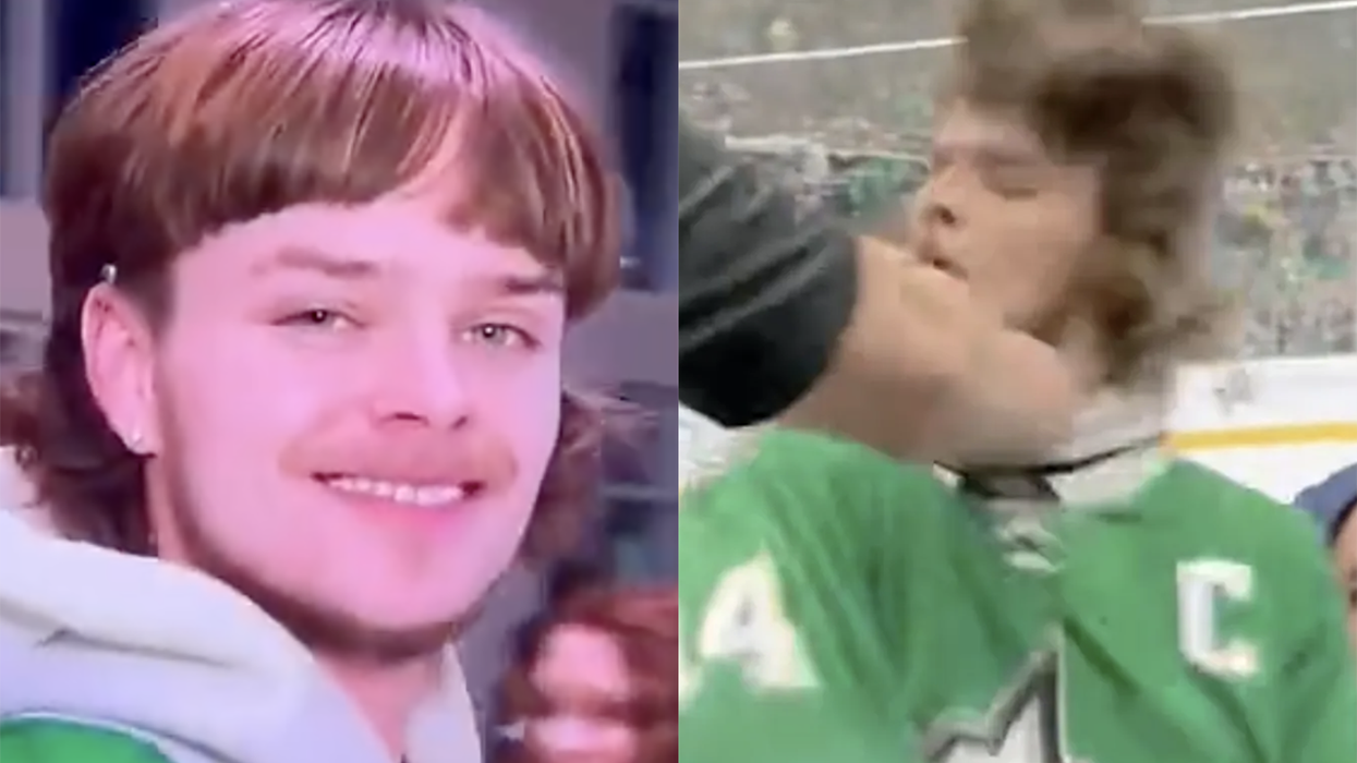 Watch: Hockey fan seen having a blast, showing off his luscious mullet shortly before eating a face full of fist