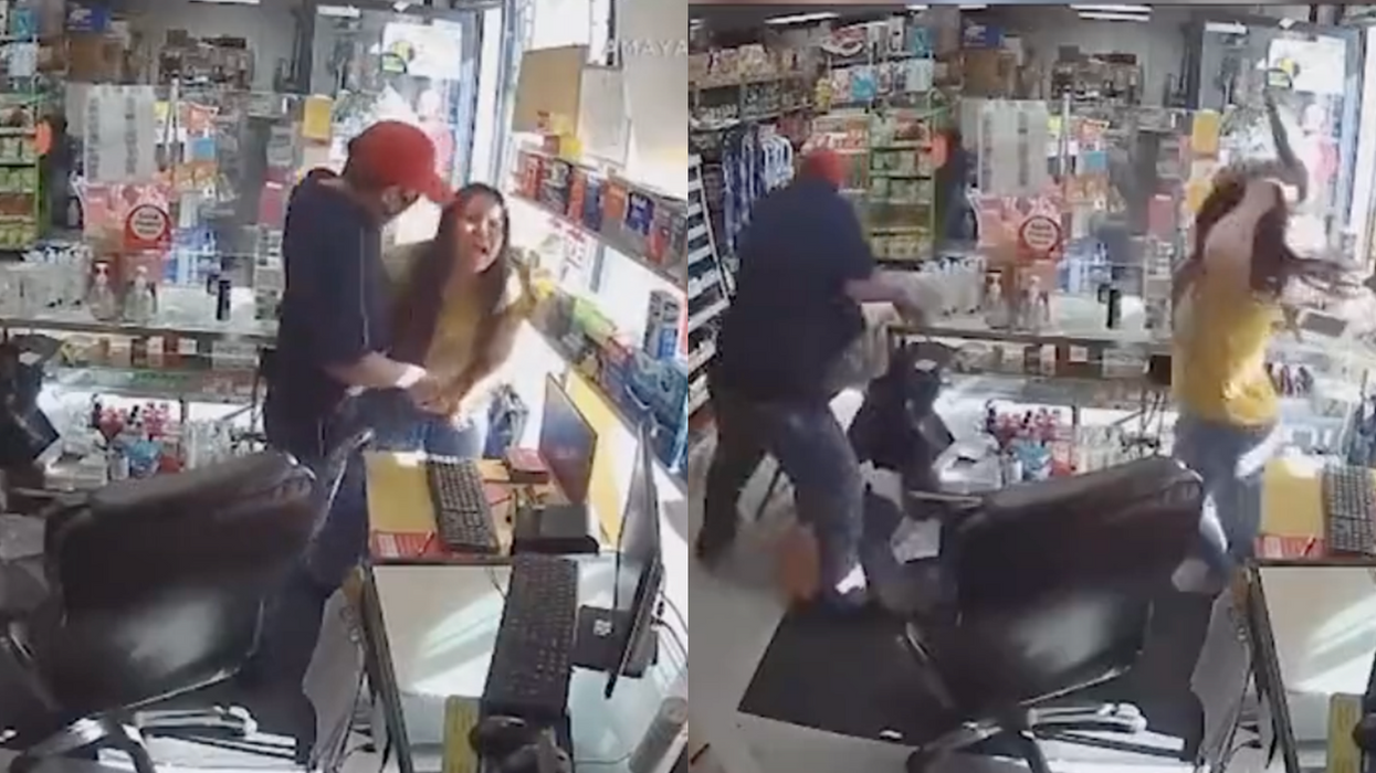 Watch: Punk attempts robbery, discovers hard way that female clerk is badass who chases him with his own knife