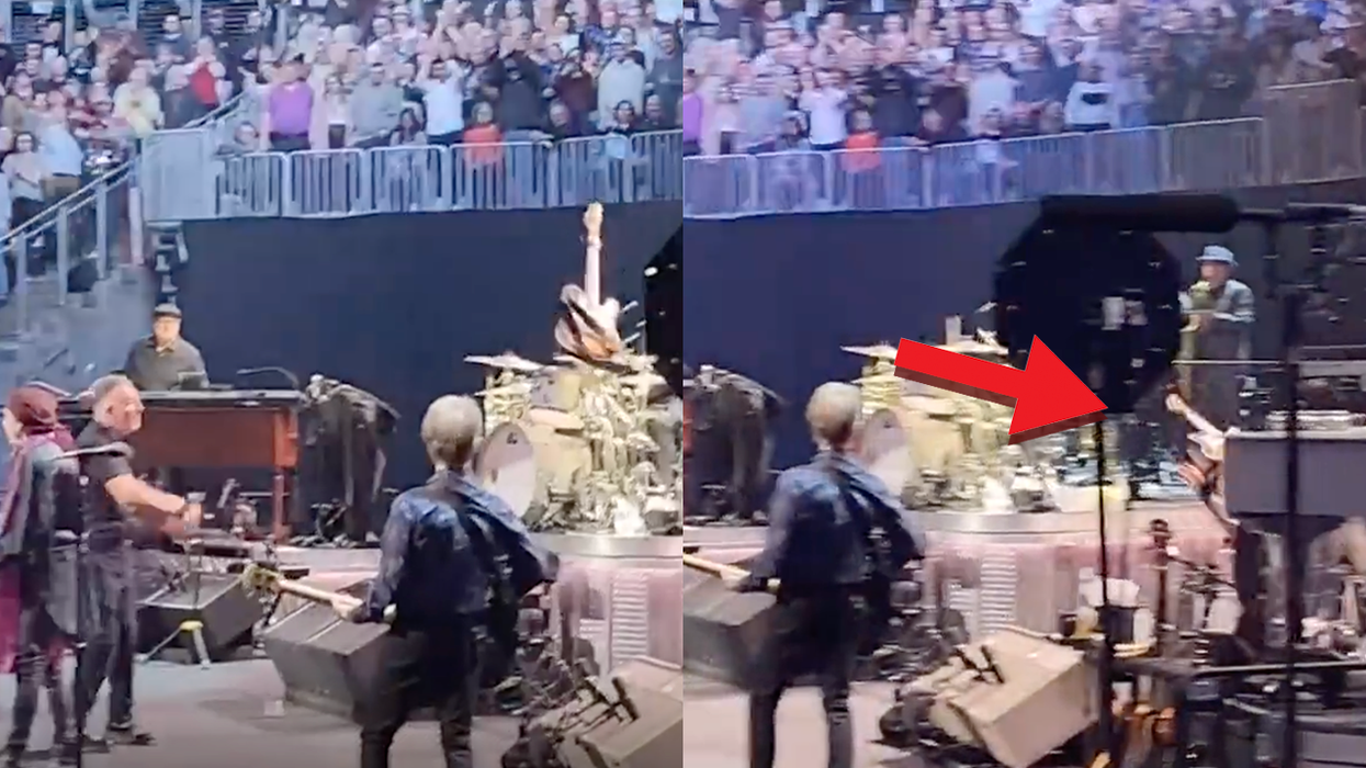 Watch as Bruce Springsteen launches his guitar across the stage and it smacks a poor tech in the noggin