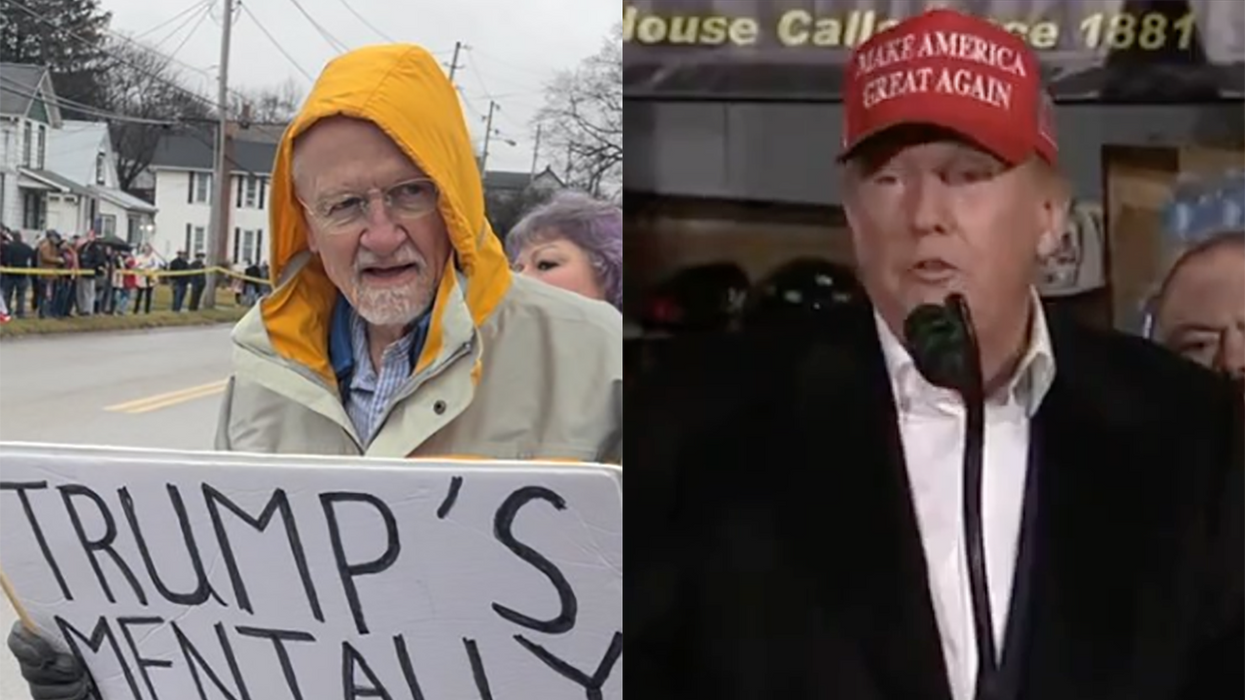 Old man protesting Trump's visit to East Palestine gets smacked with reality when asked about Biden