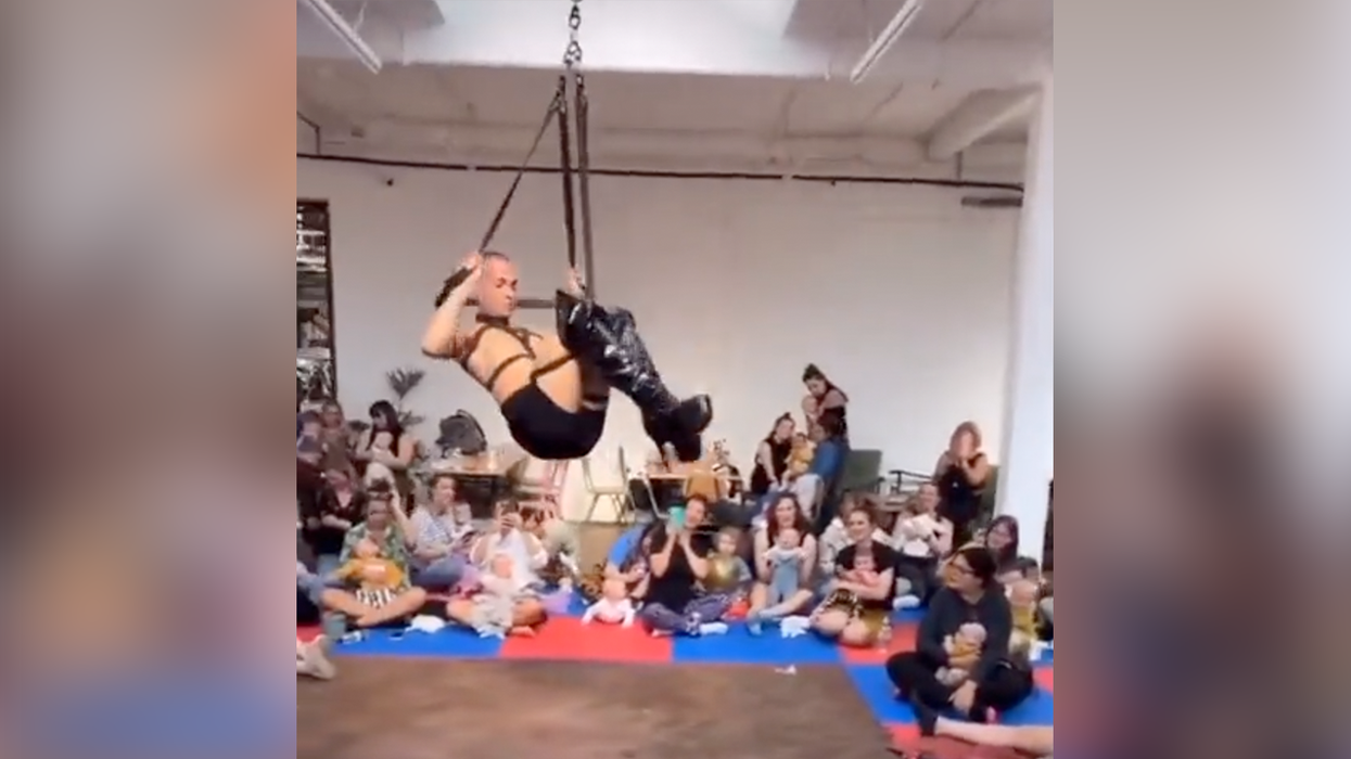 Watch: Nearly-Nude Man Dances Around in Bondage For An Audience of Babies And We're Supposed to Be Ok With It