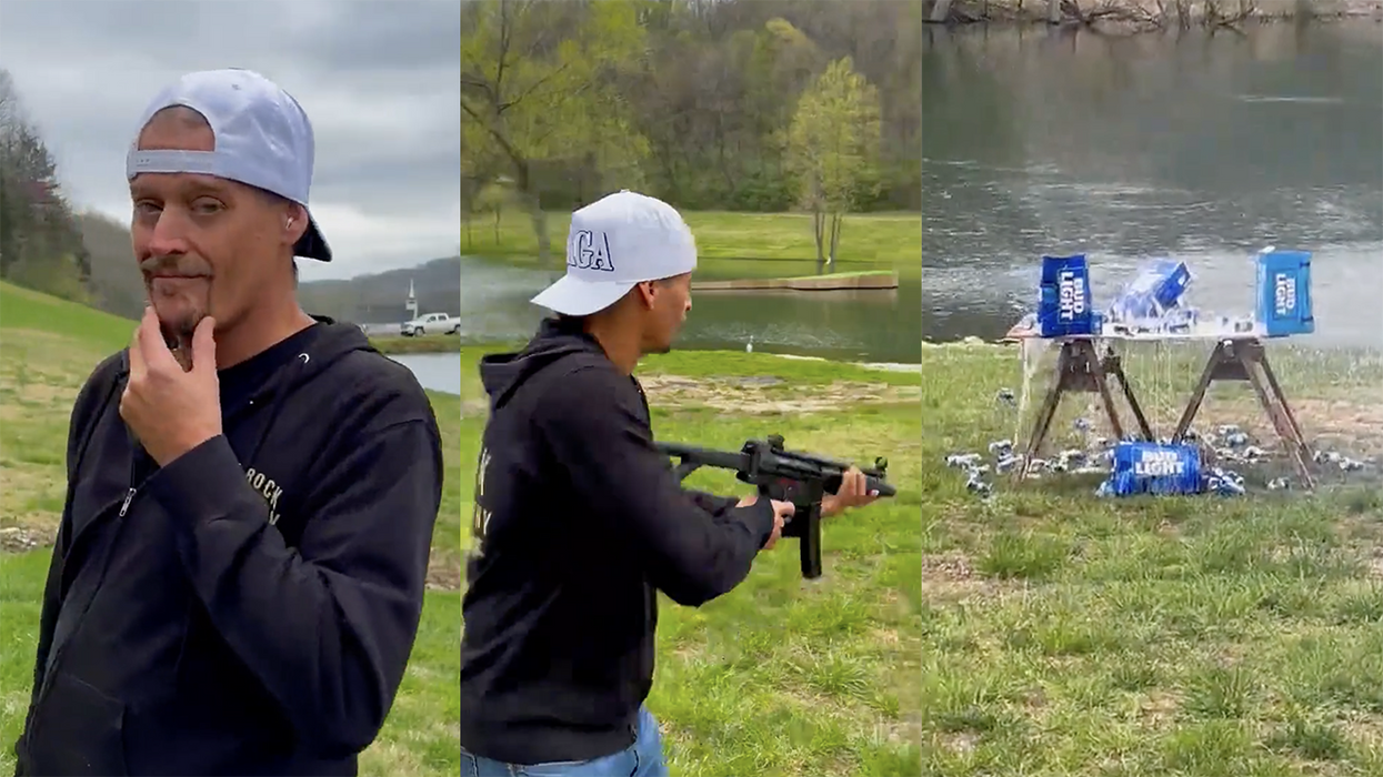 Watch: Kid Rock shoots up Bud Light cans in protest. Unrelatedly, beer confirms Dylan Mulvaney as spokesdiva.