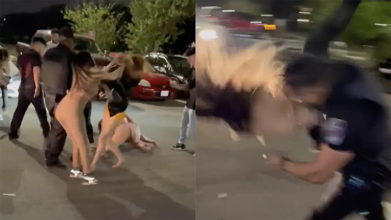 Watch: All out chick fight ends when one gets chokeslammed straight to hell, makes it rain on herself