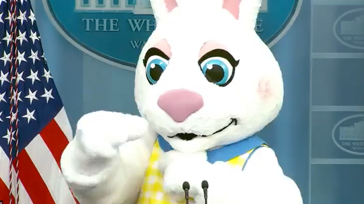 Watch: Easter Bunny attends White House press briefing, of course a reporter asks about Trump indictment