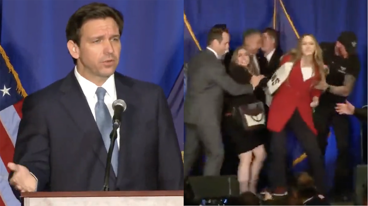 Watch: Protesters rush the stage of a Ron DeSantis speech, but he shuts them down with an all-time one-liner