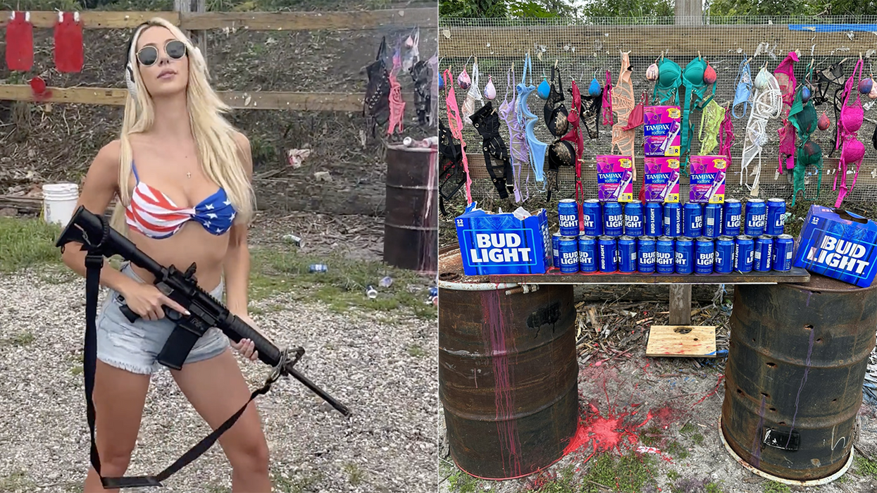Watch: Bikini babe shoots up cases of Bud Light and Tampax. Why? Because you get woke and go broke in America, that's why!