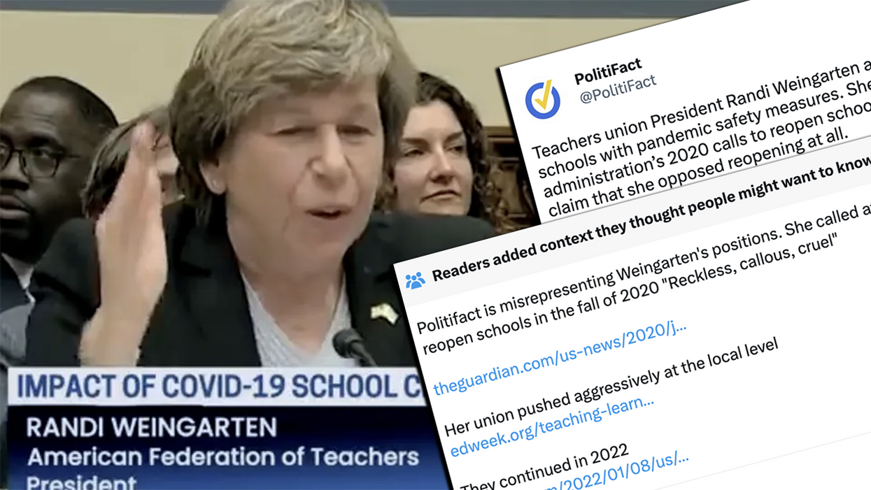 Politifact's pathetic attempt to cape for teachers' union mob boss Randi Weingarten... GETS fact-checked by Twitter