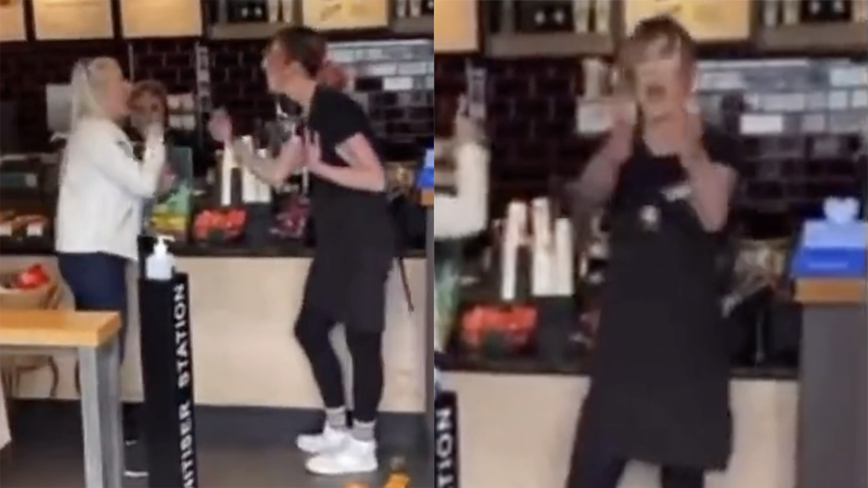 Watch: Barista goes bananas on nice old lady she claims was "transphobic," then turned and got violent