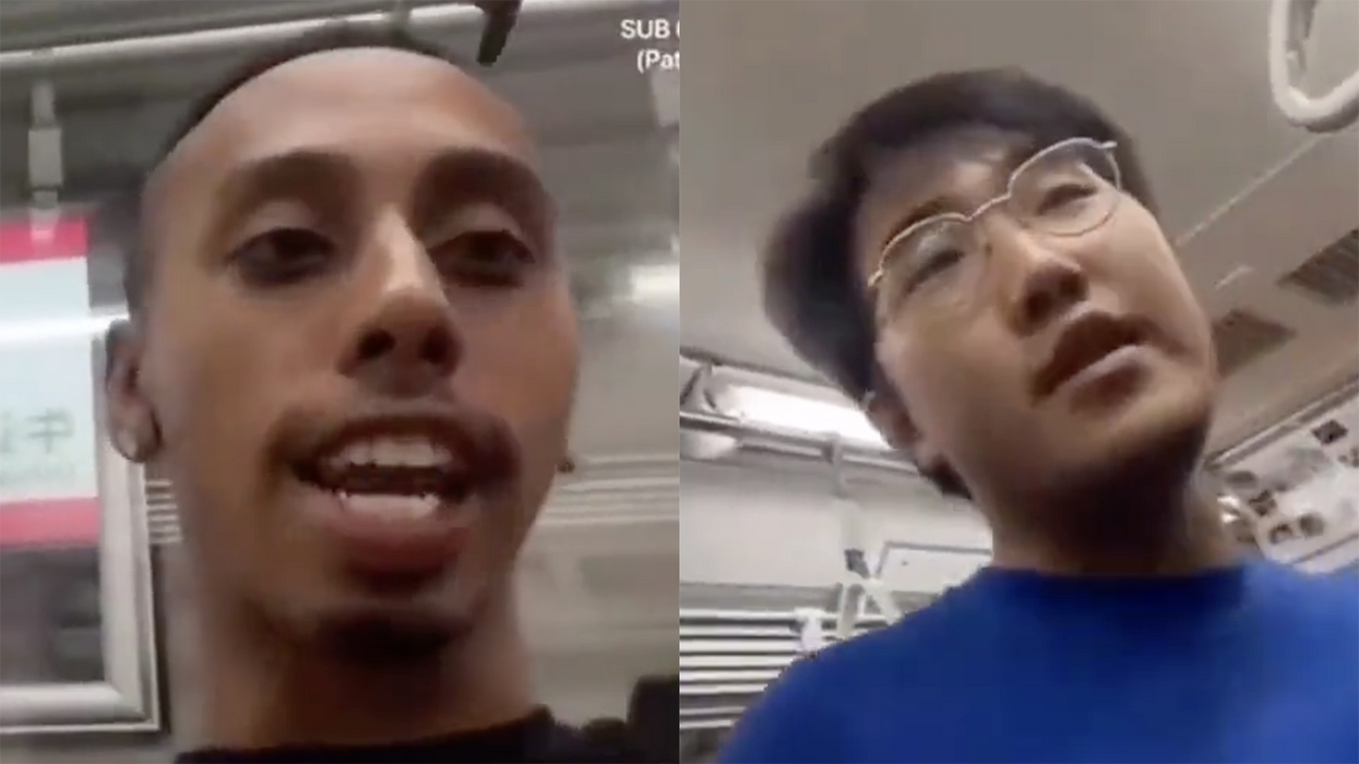 Clown livestreams himself harassing people on a Japanese train until a Texan gets in his face: "Sit your a** down"